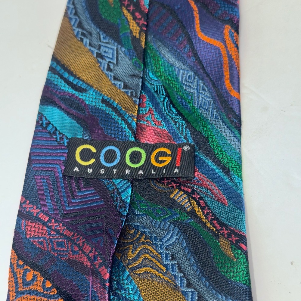 Coogi Necktie Mens Multicolor Abstract 3D Textured Silk Hand Finished Tie